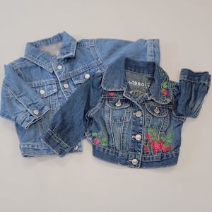 Set Of 2 Kids Jean Jackets Classic & with Strawberry Embroidery 0-6 months